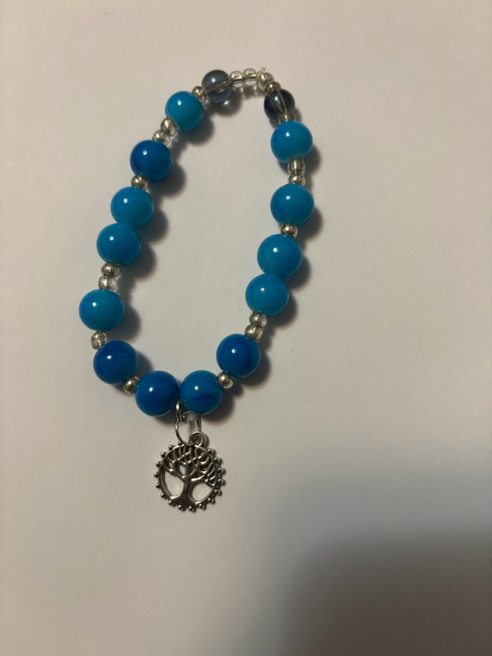 Blue Beaded Bracelet with Tree of Life Charm